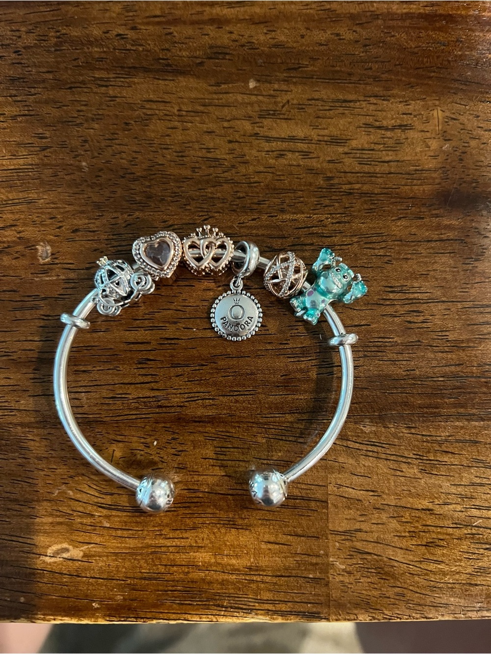 Pandora Silver Open Bangle Bracelet & Charms
